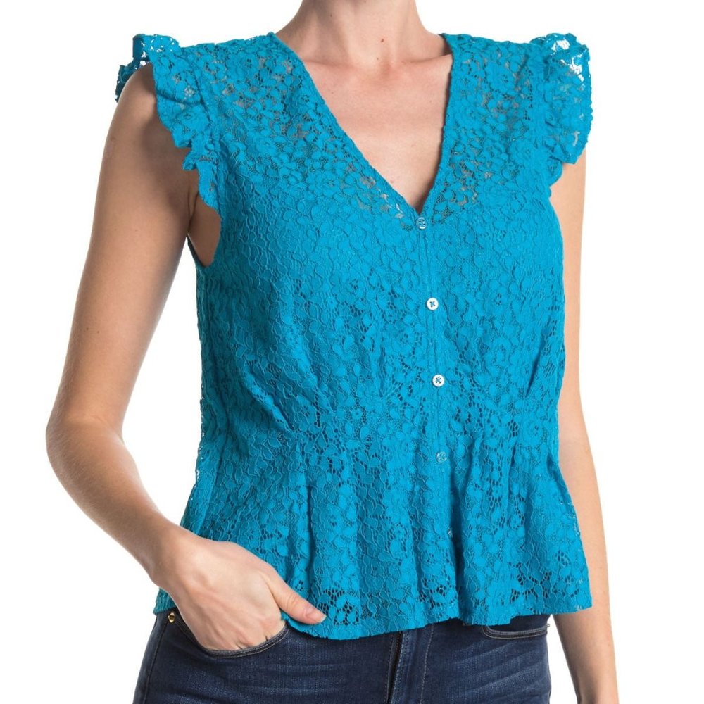 Laundry Ruffle Lace Top - Caribbean Blue Med. NWT